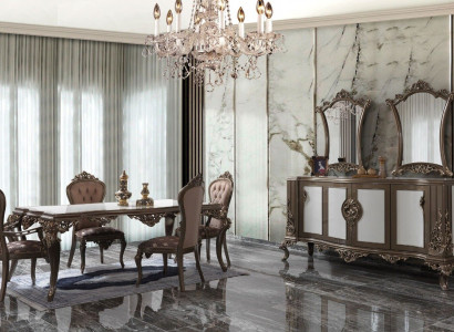 Komplette Essgruppe Esszimmer Esstisch Holz Set 12tlg Braun Sideboard